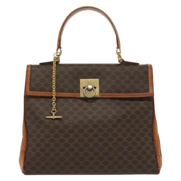 CELINE Macadam Canvas Hand Bag Pvc Leather Brown Gold - Picture 2 of 13